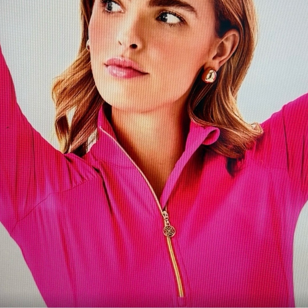 Lilly Pulitzer Justine Bright Pink Quarter Zip Active Pullover - Picture 2 of 9